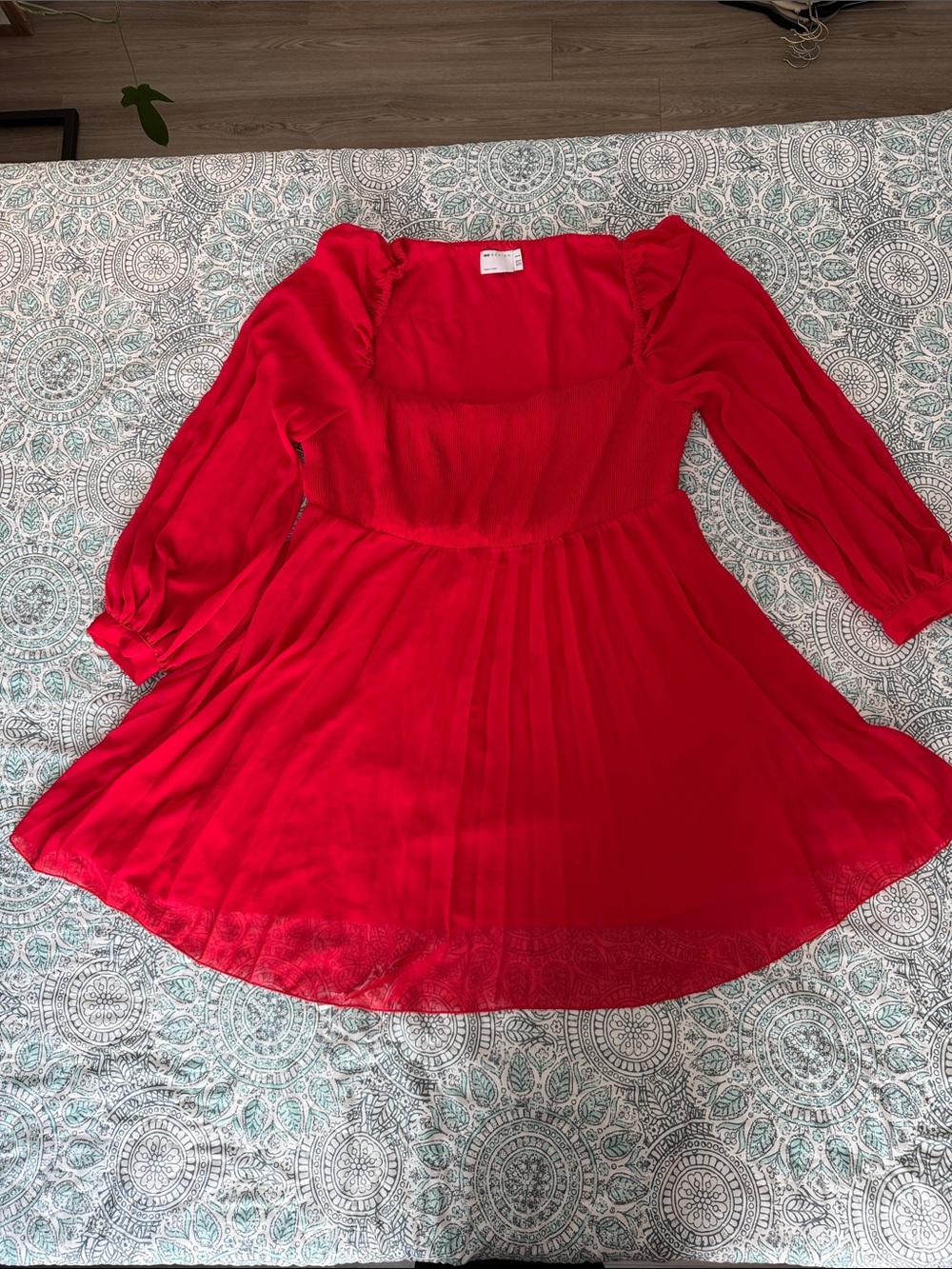 ASOS Curve Red Square Neck Long Sleeve Mini Dress